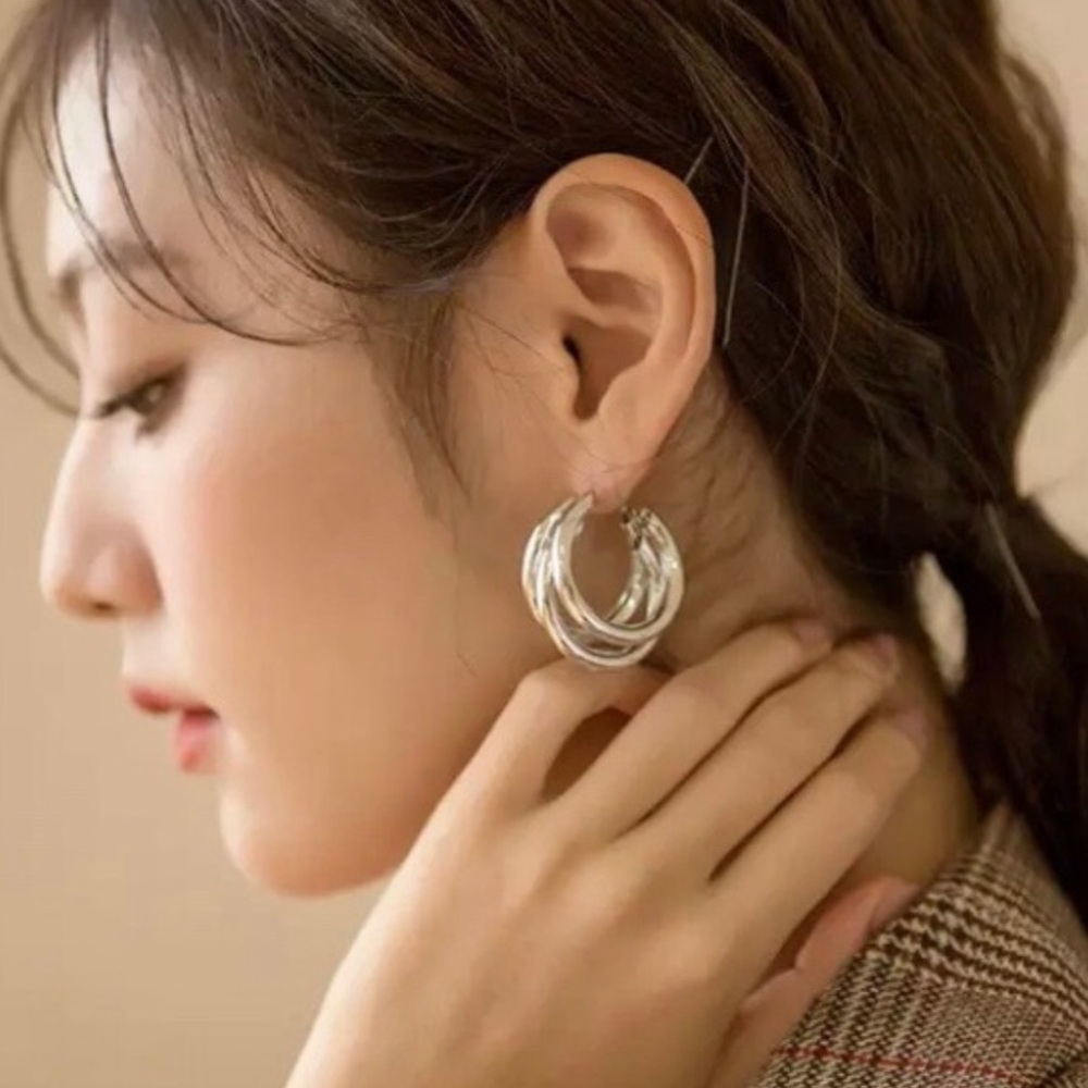 *** New Sterling Silver three-layer Hoop Earrings - Picture 1 of 4